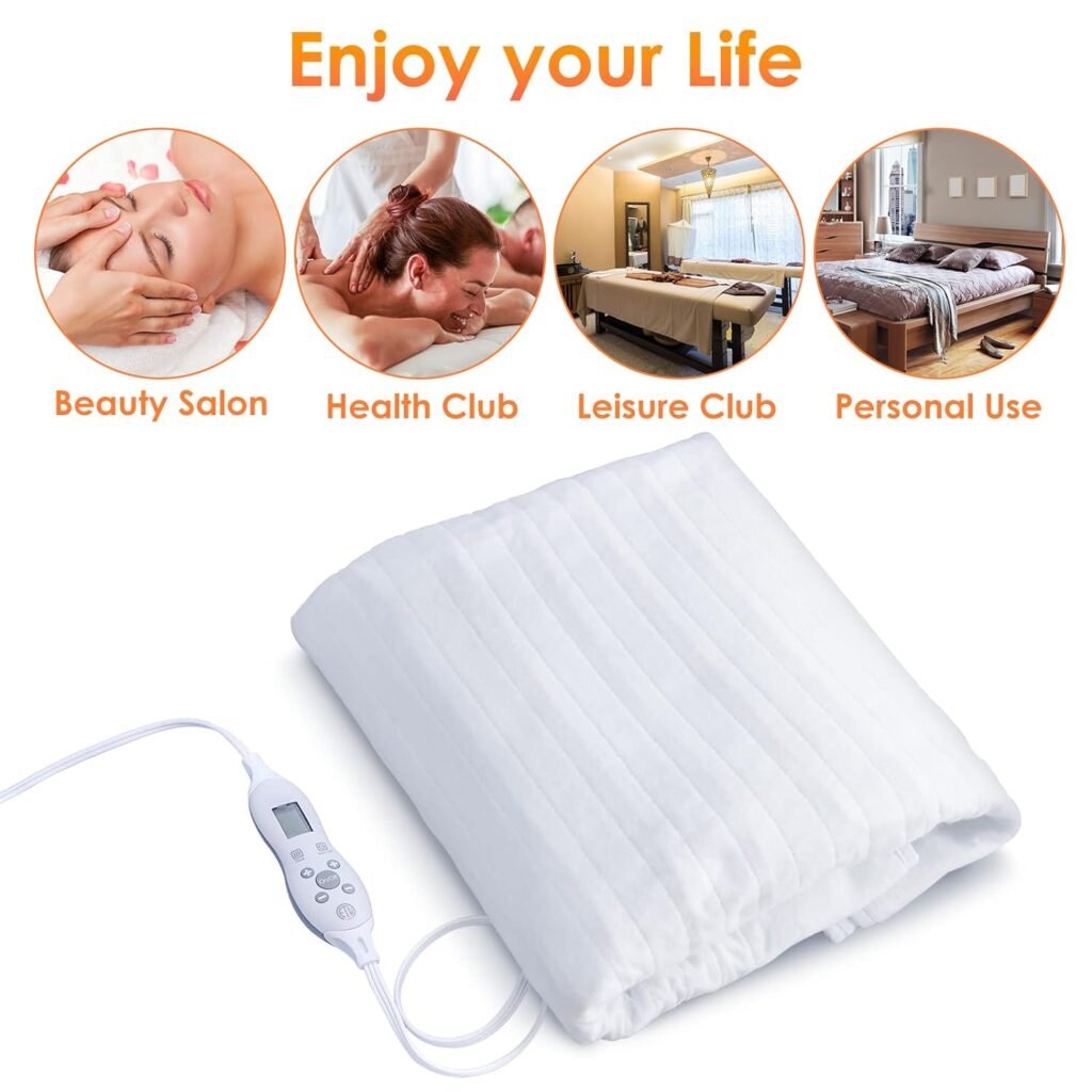 Massage Table Warmer Pads 10 Heat Settings Electric Heating Pad (72.8 x 30), Digital Heat Control Pad, Massage Table Heating Pad w/Overheat Protection for Massage Bed  Spa,White Bed Warmer¡­