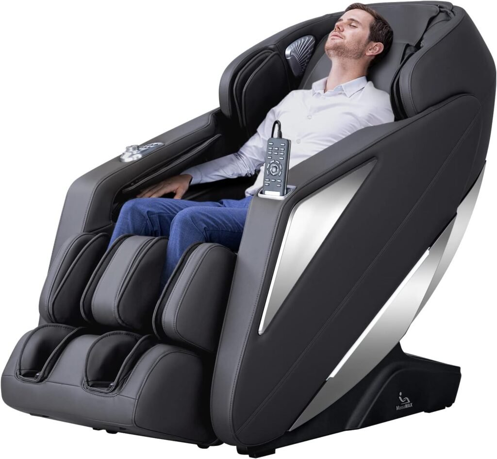 MassaMAX 2023 Massage Chair Recliner, Zero Gravity Full Body Yoga Stretching with Intelligent AI Voice Control, SL Track, Foot Rollers, Shiatsu (Black)