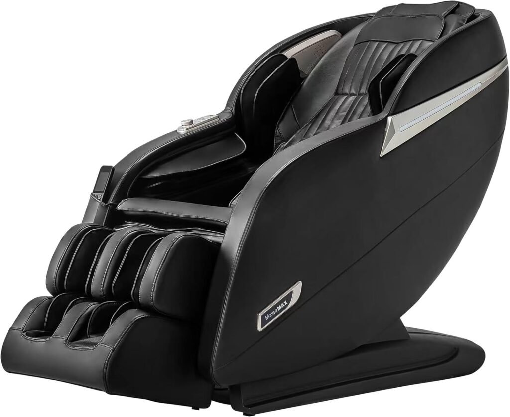 MassaMAX Full Body Massage Chair, Zero Gravity Recliner with Yoga Stretch, SL Track, Airbags, Heating, and Foot Massage (Black)