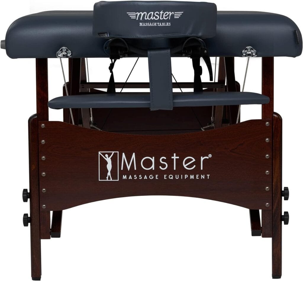 Master Massage Newport Portable Massage Table Package with Denser 2.5 Cushion, Walnut Stained Hardwood, Steel Support Cables, Pillows  Accessories, Black, 30