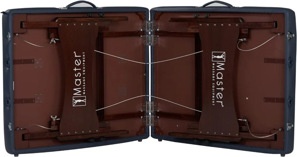Master Massage Newport Portable Massage Table Package with Denser 2.5 Cushion, Walnut Stained Hardwood, Steel Support Cables, Pillows  Accessories, Black, 30