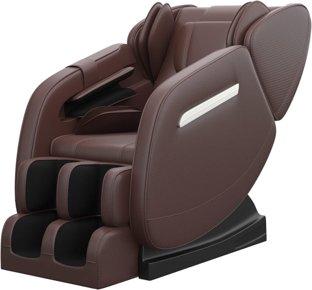 Max Relax Full Body Massage Chair,Zero Gravity Shiatsu Recliner with Air Bags,Back Heater,Foot Roller and Blue-Tooth Speaker,Brown