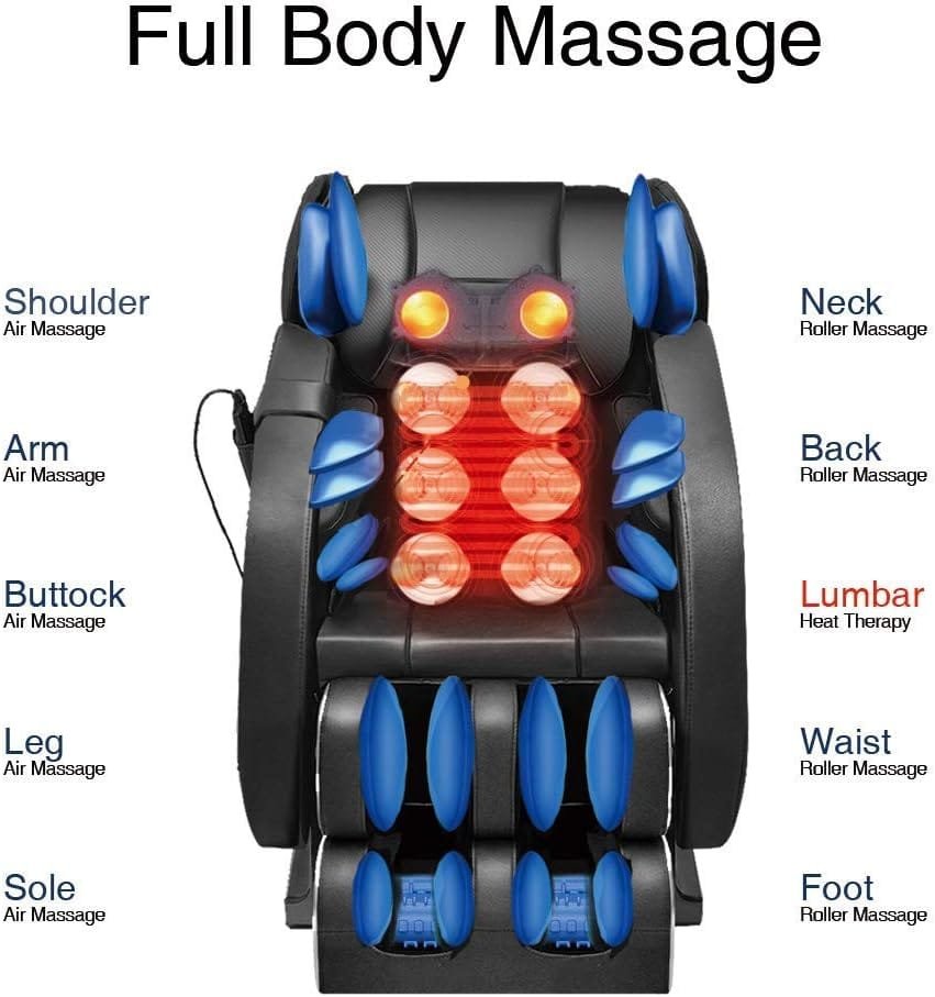 Max Relax Full Body Massage Chair,Zero Gravity Shiatsu Recliner with Air Bags,Back Heater,Foot Roller and Blue-Tooth Speaker,Black