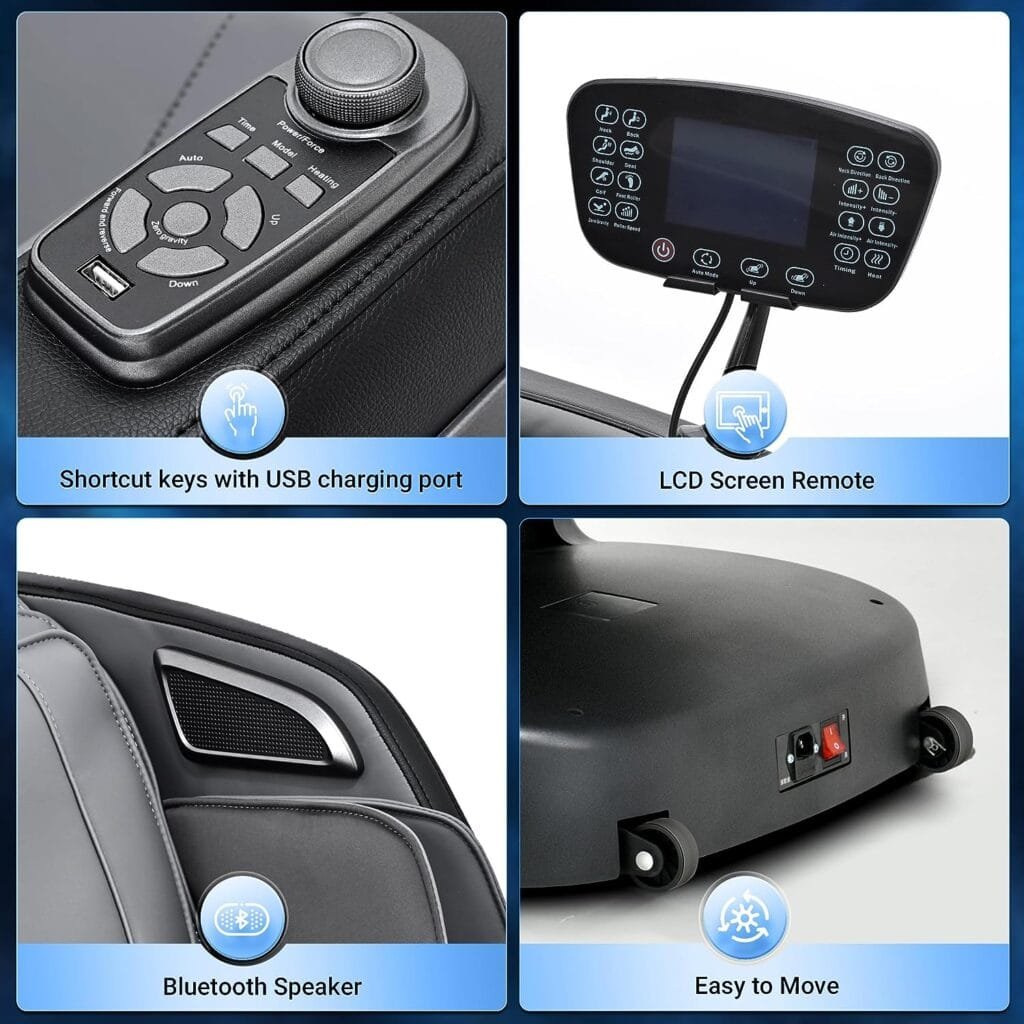 Mazzup Full Body Zero Gravity Shiatsu Massage Chair with Fully Assembled, LCD Screen, Shortcut Keys, USB Charging Port, Heat, Ideal Gift for Loved Ones, Parents, Balck