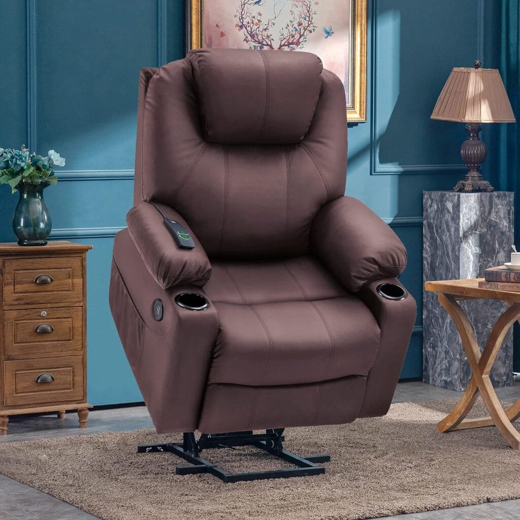 MCombo Electric Power Lift Recliner Chair Sofa with Massage and Heat for Elderly, 3 Positions, 2 Side Pockets, and Cup Holders, USB Ports, Faux Leather 7040 (Solid Black, Medium)