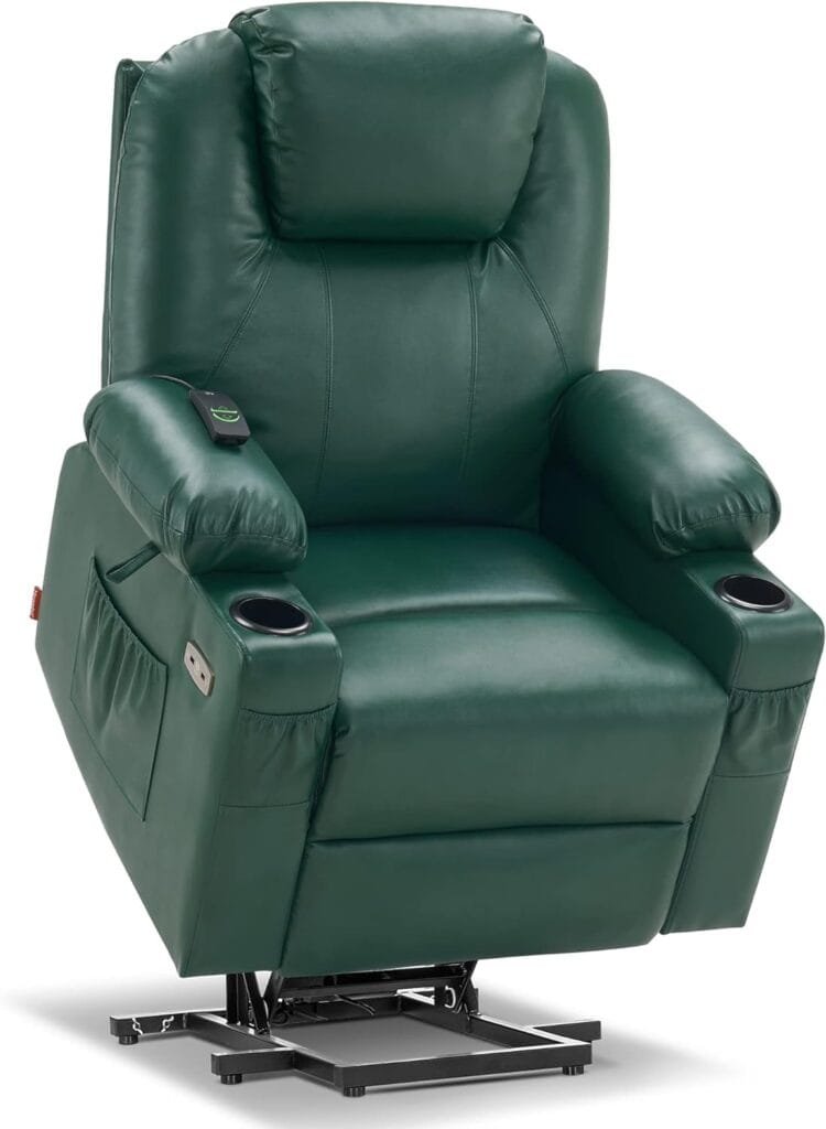 MCombo Electric Power Lift Recliner Chair Sofa with Massage and Heat for Elderly, 3 Positions, 2 Side Pockets, and Cup Holders, USB Ports, Faux Leather 7040 (Solid Black, Medium)