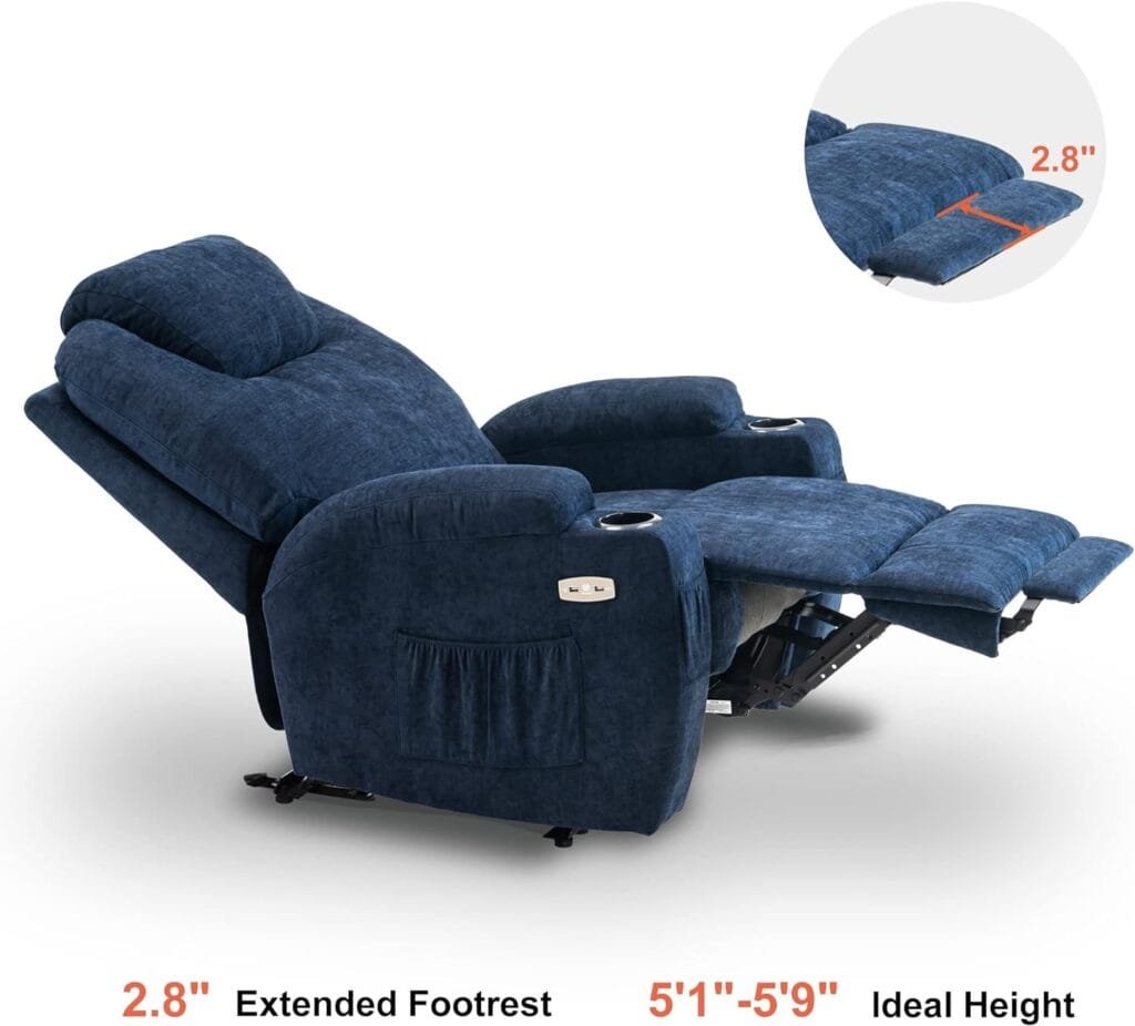 MCombo Electric Power Recliner Chair with Massage and Heat, Extended Footrest, USB Ports and Cup Holders, Fabric 7055 (Dark Grey)