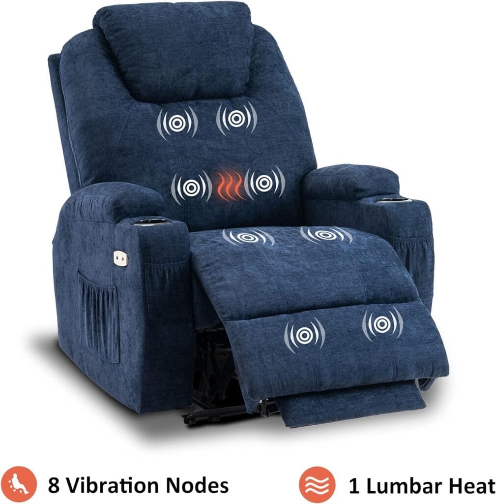 MCombo Electric Power Recliner Chair with Massage and Heat, Extended Footrest, USB Ports and Cup Holders, Fabric 7055 (Dark Grey)