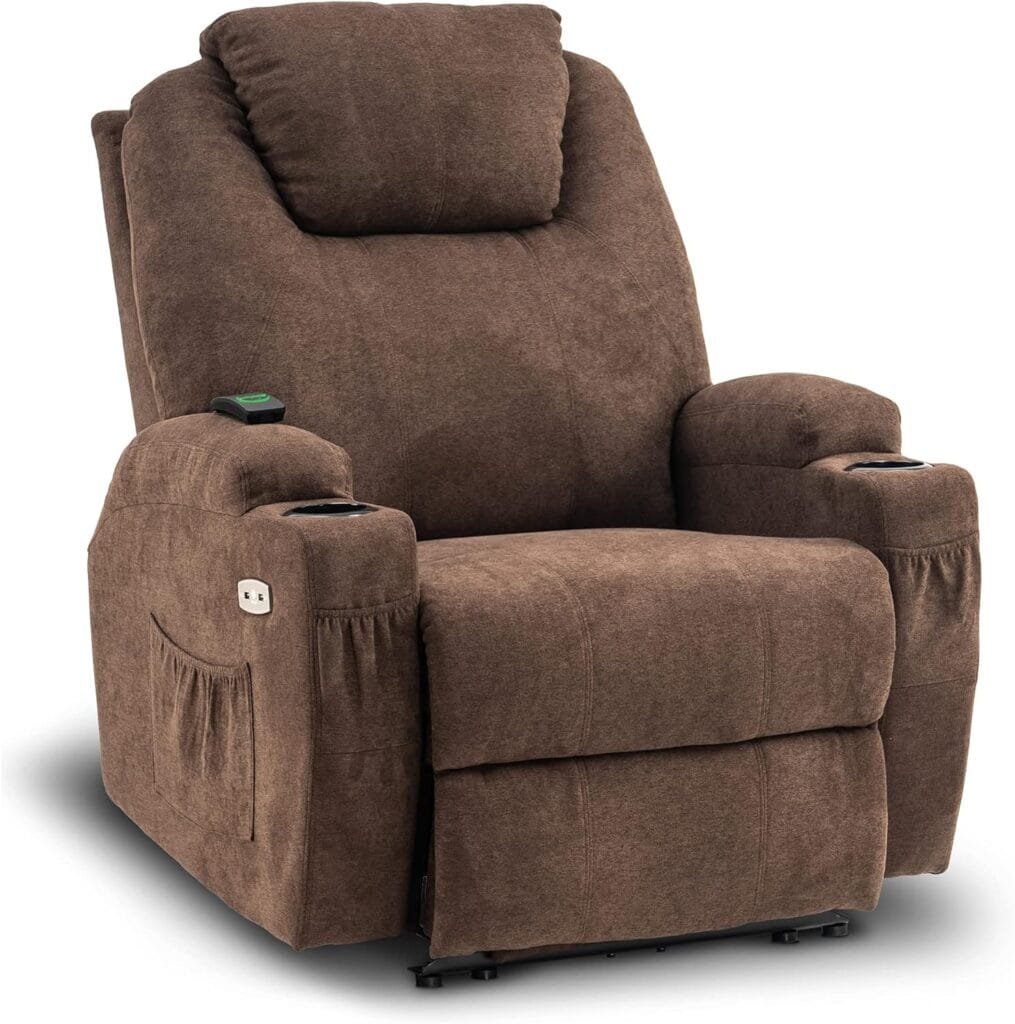 MCombo Electric Power Recliner Chair with Massage and Heat, Extended Footrest, USB Ports and Cup Holders, Fabric 7055 (Dark Grey)