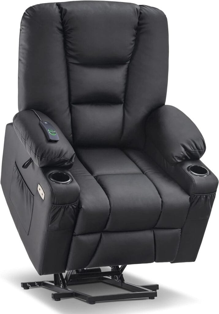 MCombo Power Lift Recliner Chair Sofa with Massage and Heat for Elderly People, Extended Footrest, Hand Remote Control, Lumbar Pillow, USB Ports, Faux Leather 7519 (Medium, Navy Blue)