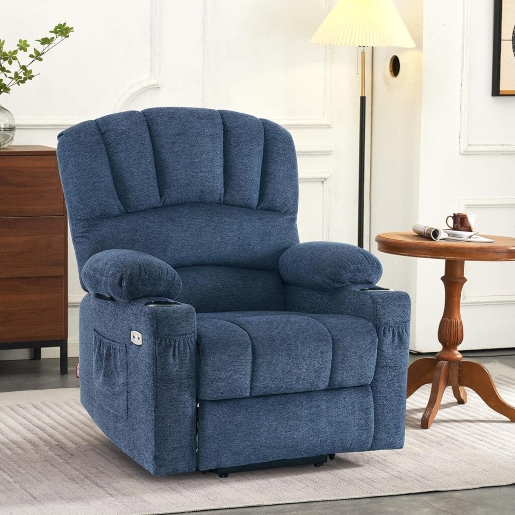 MCombo Power Lift Recliner Chair with Massage and Heat for Elderly, Extended Footrest, Cup Holders, USB Ports, 2 Side Pockets, Fabric 7095 (Medium-Regular, Grey)