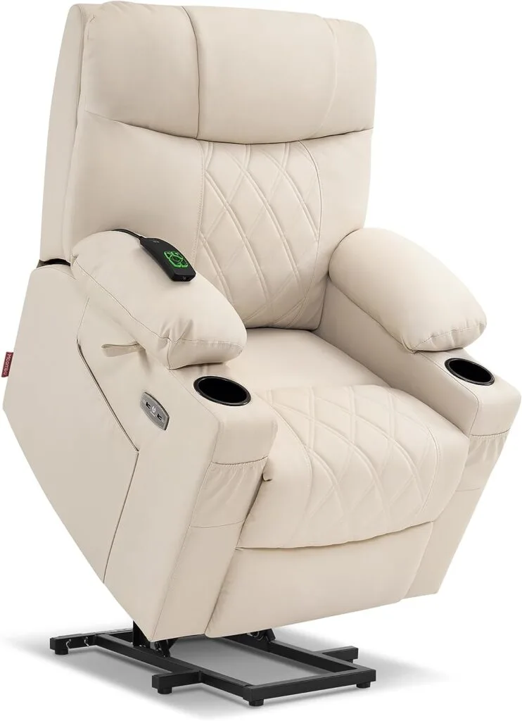 MCombo Small Size Power Lift Recliner Chair Sofa with Massage and Dual Heating, Adjustable Headrest for Elderly People Petite, USB Ports, Extended Footrest, Faux Leather 7111 (Cream White) MCombo Small Size Power Lift Recliner Chair Sofa with Massage and Dual Heating, Adjustable Headrest for Elderly People Petite, USB Ports, Extended Footrest, Faux Leather 7111 (Cream White)