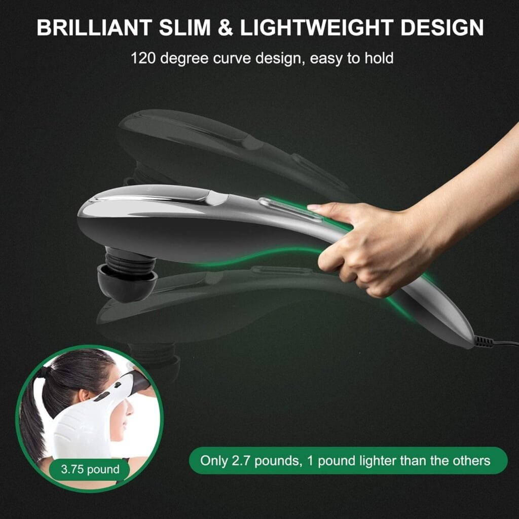 MEGAWISE Handheld Back Massager | Deep Tissue Percussion Relief for Back, Neck, Shoulders, Waist Legs, full body for improved blood circulation and fatigue relief (Pearl White 6Ft Corded)