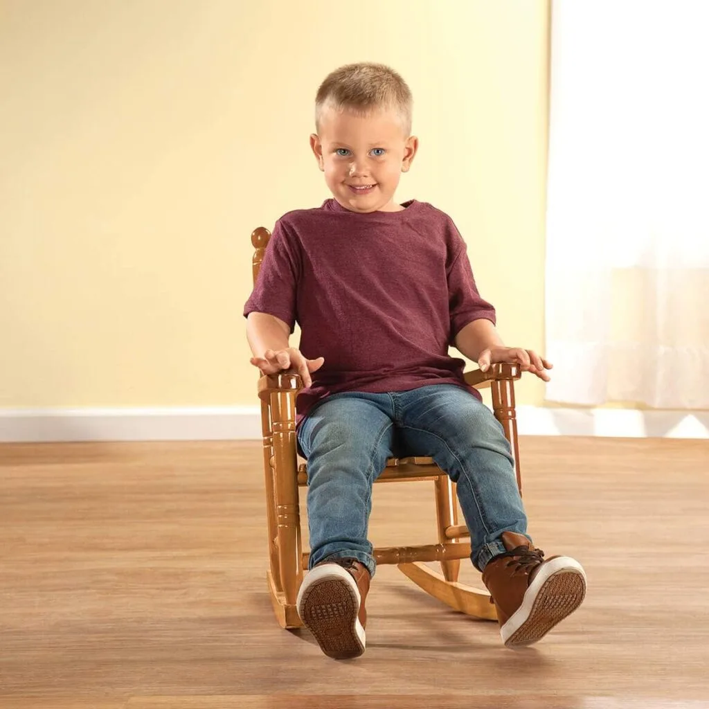 Miles Kimball Personalized Childrens Rocking Chair, Features Classic Rocker Design and Hardwood Construction, Natural Finish with Blue Font