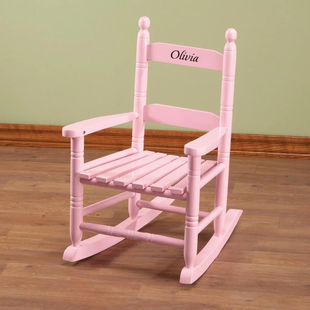 Miles Kimball Wood Personalized Pink Childrens Rocker - Black Font