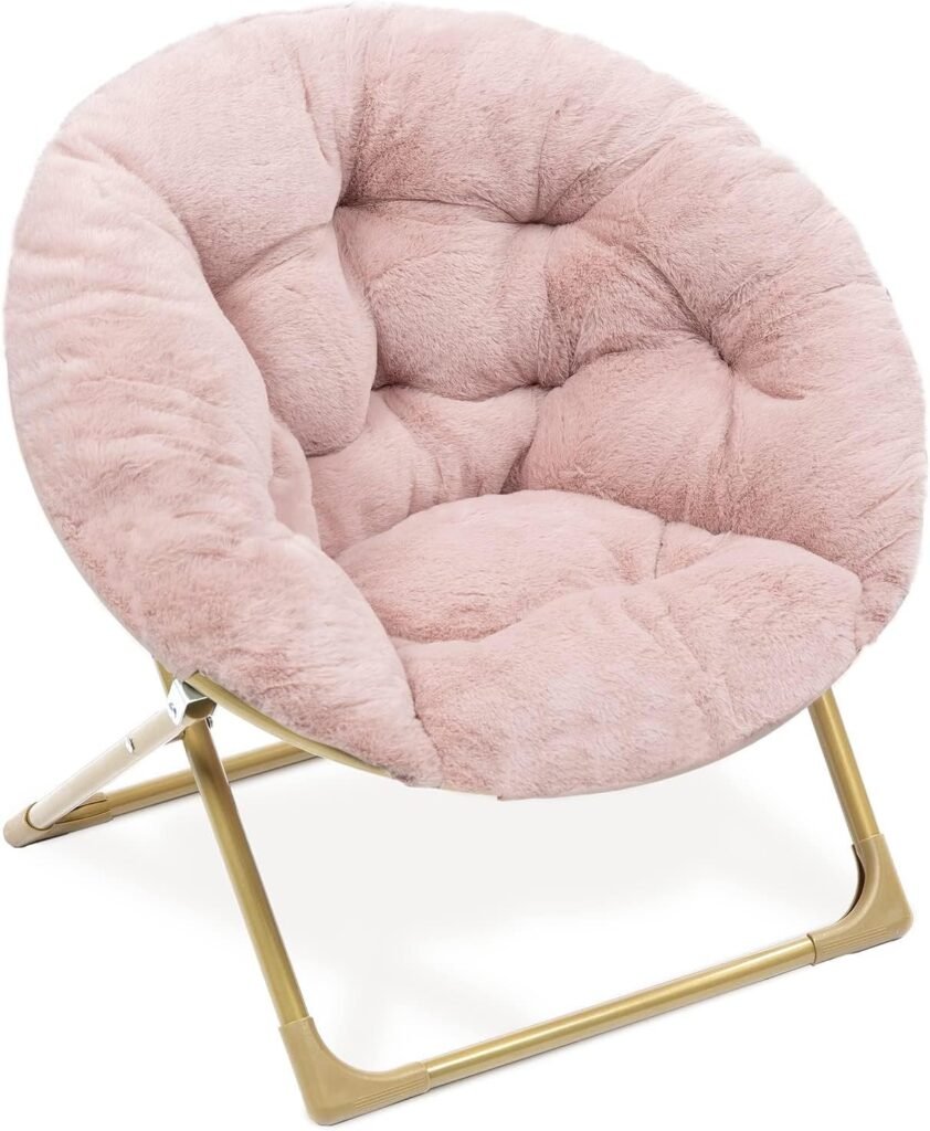 Milliard Mini Cozy Chair for Kids, Sensory Faux Fur Folding Saucer Chair for Toddlers, Pink