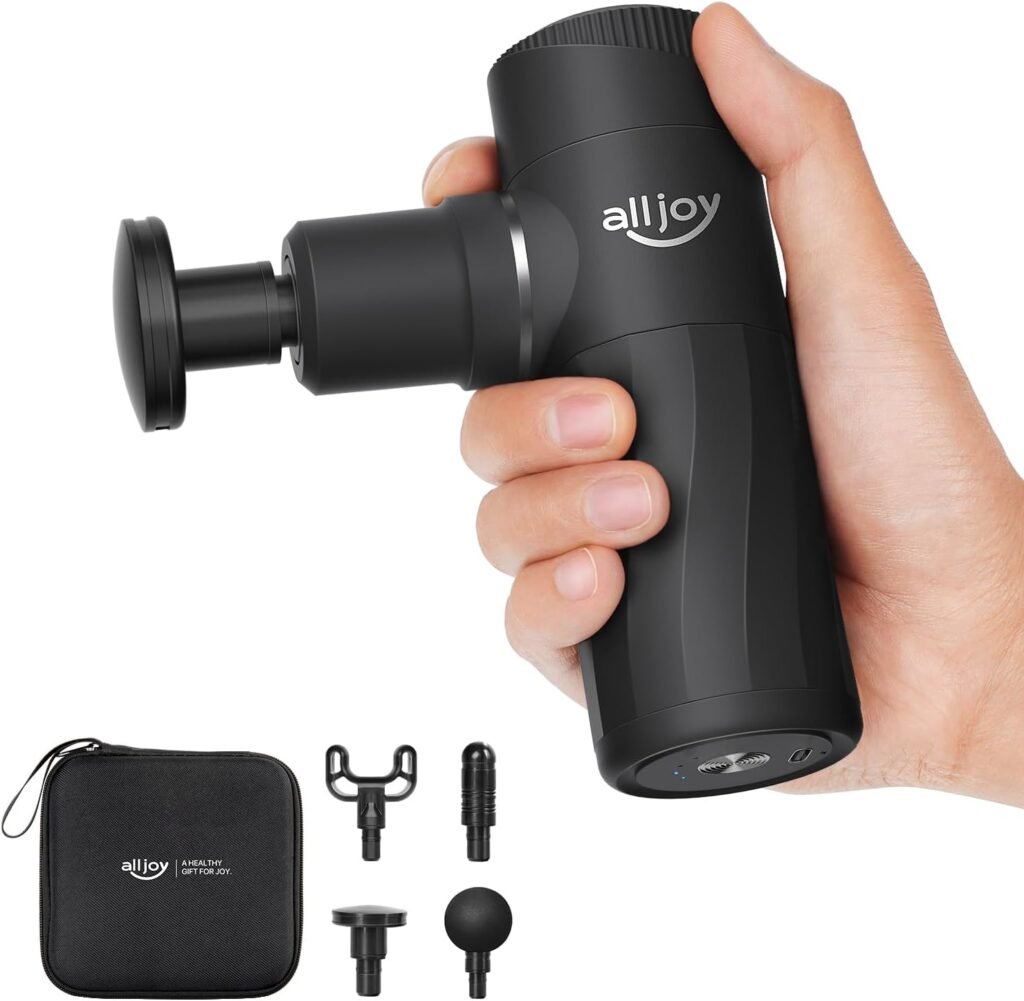 Mini Massage Gun Deep Tissue, Powerful Percussion Muscle Massager Gun with 4 Attachments, 4 Speed Settings, Compact Sports Handheld Massager for Muscles Neck Back Arms