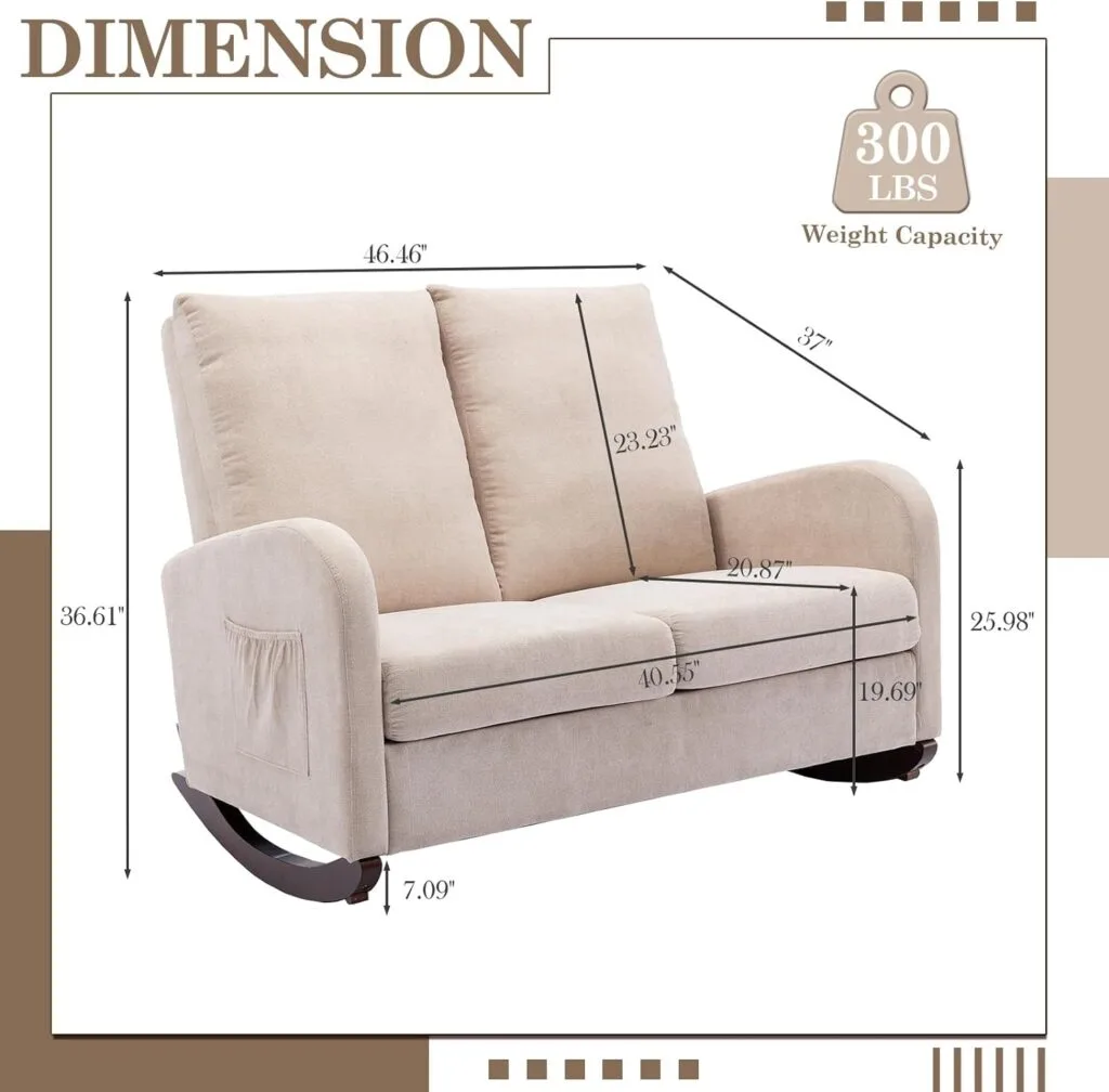 Modern Double Rocking Chair, Upholstered Oversized Glider Rocker for Baby Nursery and Kids, Loveseat Accent Armchair with High Back and Side Pocket, Extra Wide Lounge Chair for Living Room, Light Grey Modern Double Rocking Chair, Upholstered Oversized Glider Rocker for Baby Nursery and Kids, Loveseat Accent Armchair with High Back and Side Pocket, Extra Wide Lounge Chair for Living Room, Light Grey