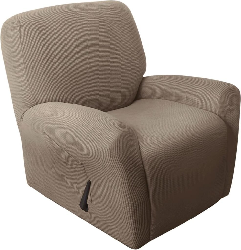 molasofa Recliner Chair Covers for Reclining Chair, Non Slip Soft One Piece Recliner Stretch Sofa Slipcover,Furniture Protector Couch Soft with Pockets, Washable(Recliner,Khaki)