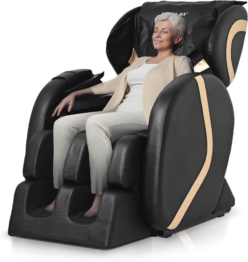 Molylex 2023 Small Massage Chair Recliner with Zero Gravity, Full Body Massage Chair with Heating, Air Pressure, Up to 5.7inch, Easy to Use at Home and in The Office, Black