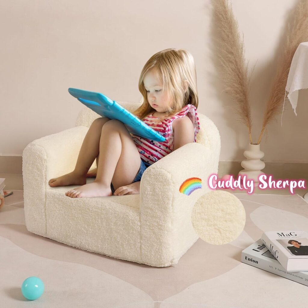 MOMCAYWEX Kids Snuggly-Soft Sherpa Chair, Cuddly Toddler Foam Chair for Boys and Girls, Pink