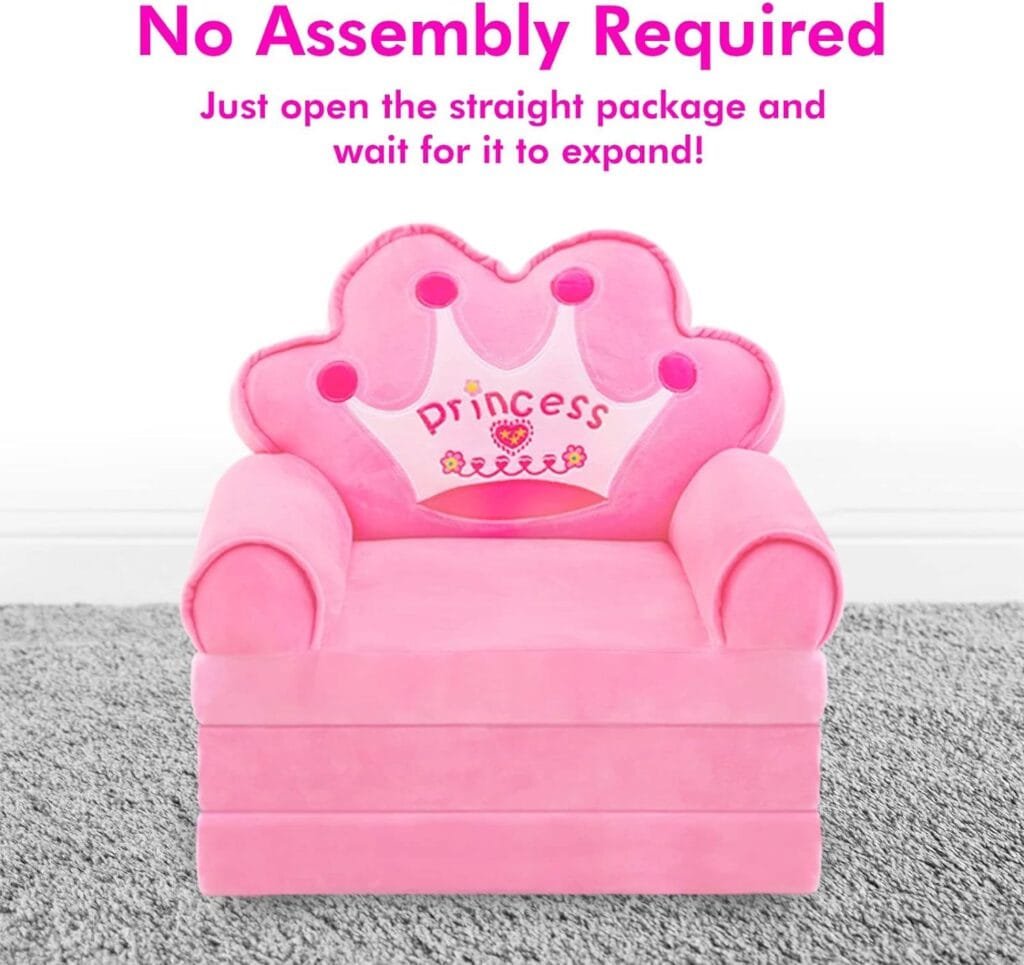 MOONBEEKI Kids Couch Fold Out, Foldable Princess Chair for Toddlers 1-3, Sofa Bed for Kids Folding Toddler Bed Lounger Chair for Bedroom, Toddler Couch Bed for Girl (Pink)