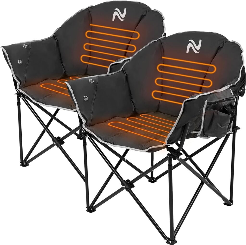 MOPHOTO Heated Camping Chair, Portable Heated Camping Chairs Outdoor, Padded Oversized Heated Folding Chairs Outdoor Sports, Heating Lawn Chair Patio Lounge Chairs for Adults