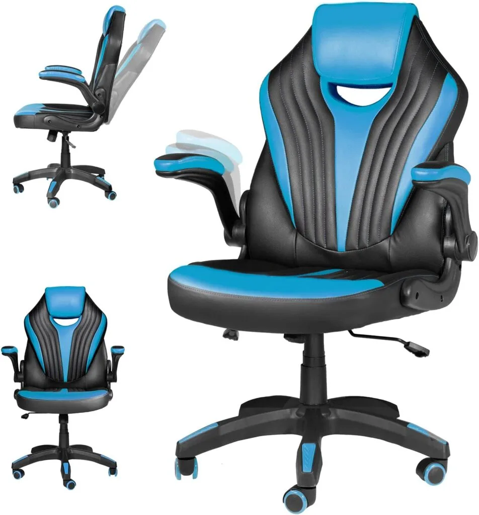 MUZII Gaming Chair, Gamer Chairs for Adults, Video Game Chairs, Swivel Computer Chair with Adjustable Height, Comfortable Office Desk Chair with Wheels, Racing Gaming Chair for Adults Teens, Blue