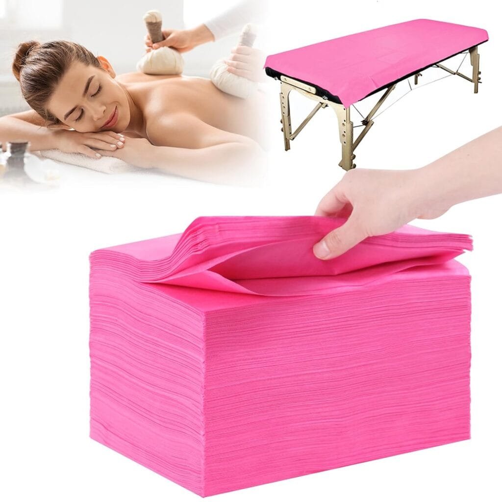 MVSUTA 50 Pieces Pink Disposable Bed Sheets Non-woven Fabric SPA Table Sheet Bed Cover for Massage Beauty Tattoos,31 x 71