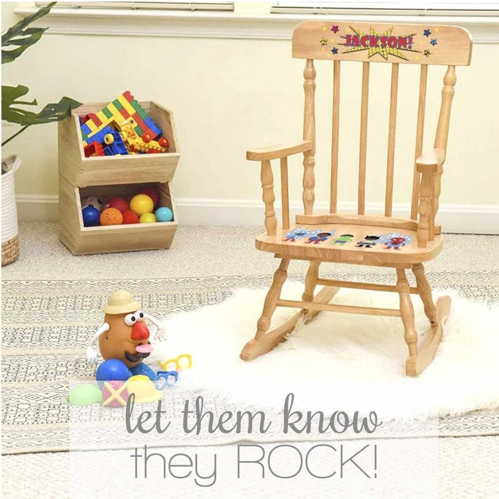 MyBambino Boys Personalized Cars and Trucks Childrens Rocking Chair Transportation Theme