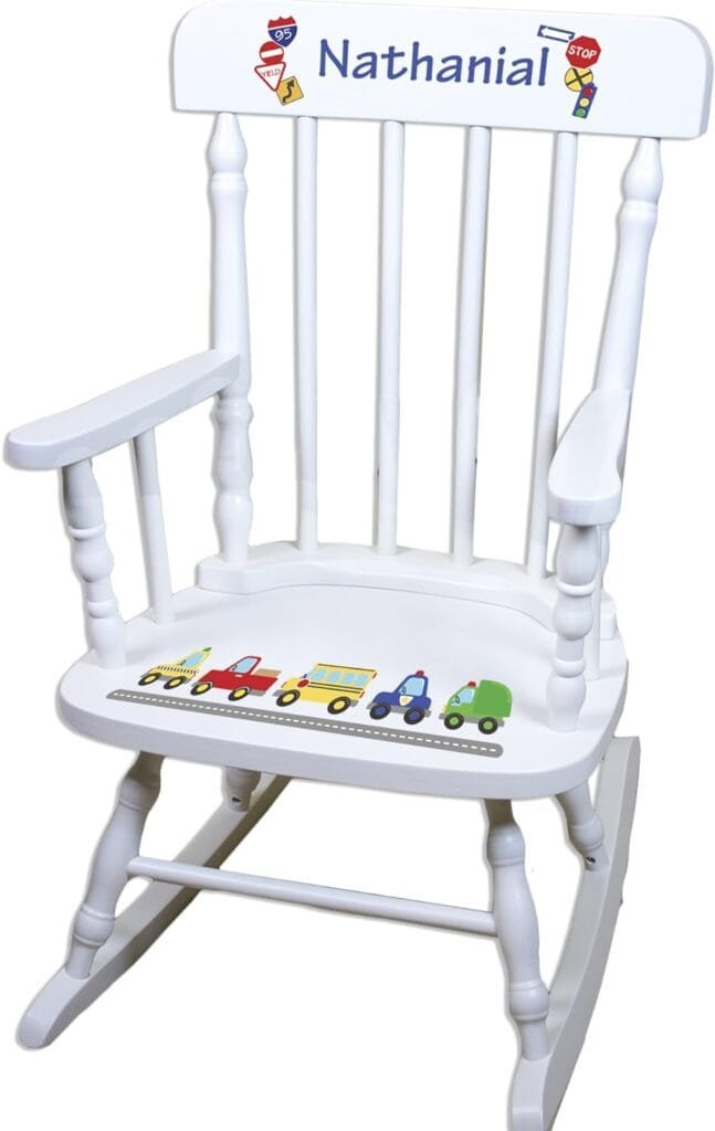 MyBambino Boys Personalized Cars and Trucks Childrens Rocking Chair Transportation Theme