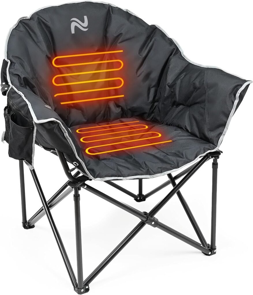 NAIZEA Heated Camping Chair, Oversized Camping Folding Chair, Patio Lounge Chairs with 3 Heat Levels, Portable Folding Camping Chairs Heated Chair, Moon Saucer Chair Sports Chair Lawn Chair