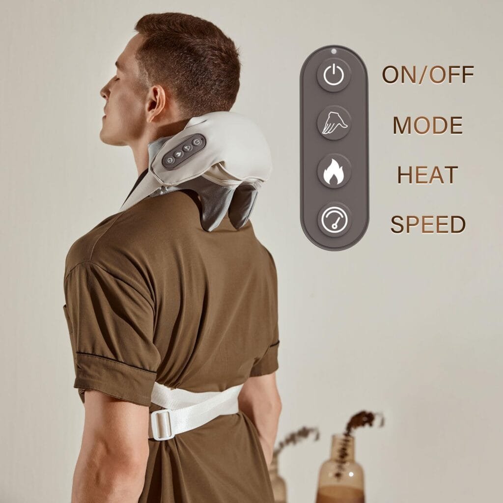 Neck Massager with Heat, Electric Back Massager for Pain Relief Deep Tissue, Wireless Shoulder Massager Human-Hand-Like Kneading Squeeze Massage Pillow Squeeze Trapezius Muscles Device