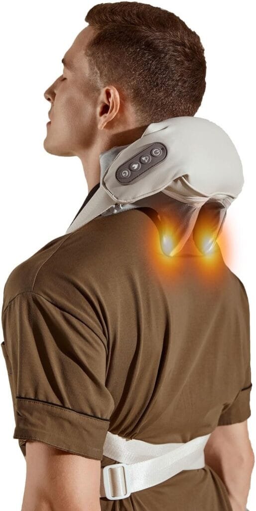 Neck Massager with Heat, Electric Back Massager for Pain Relief Deep Tissue, Wireless Shoulder Massager Human-Hand-Like Kneading Squeeze Massage Pillow Squeeze Trapezius Muscles Device