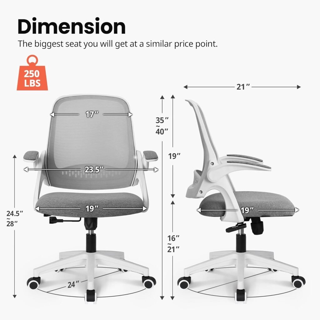 NEO CHAIR Office Desk Computer Gaming Chair with Ergonomic Lumbar Back Support Flip-up Padded Armrest Adjustable Height and Wheels for Home or Office (Grey)