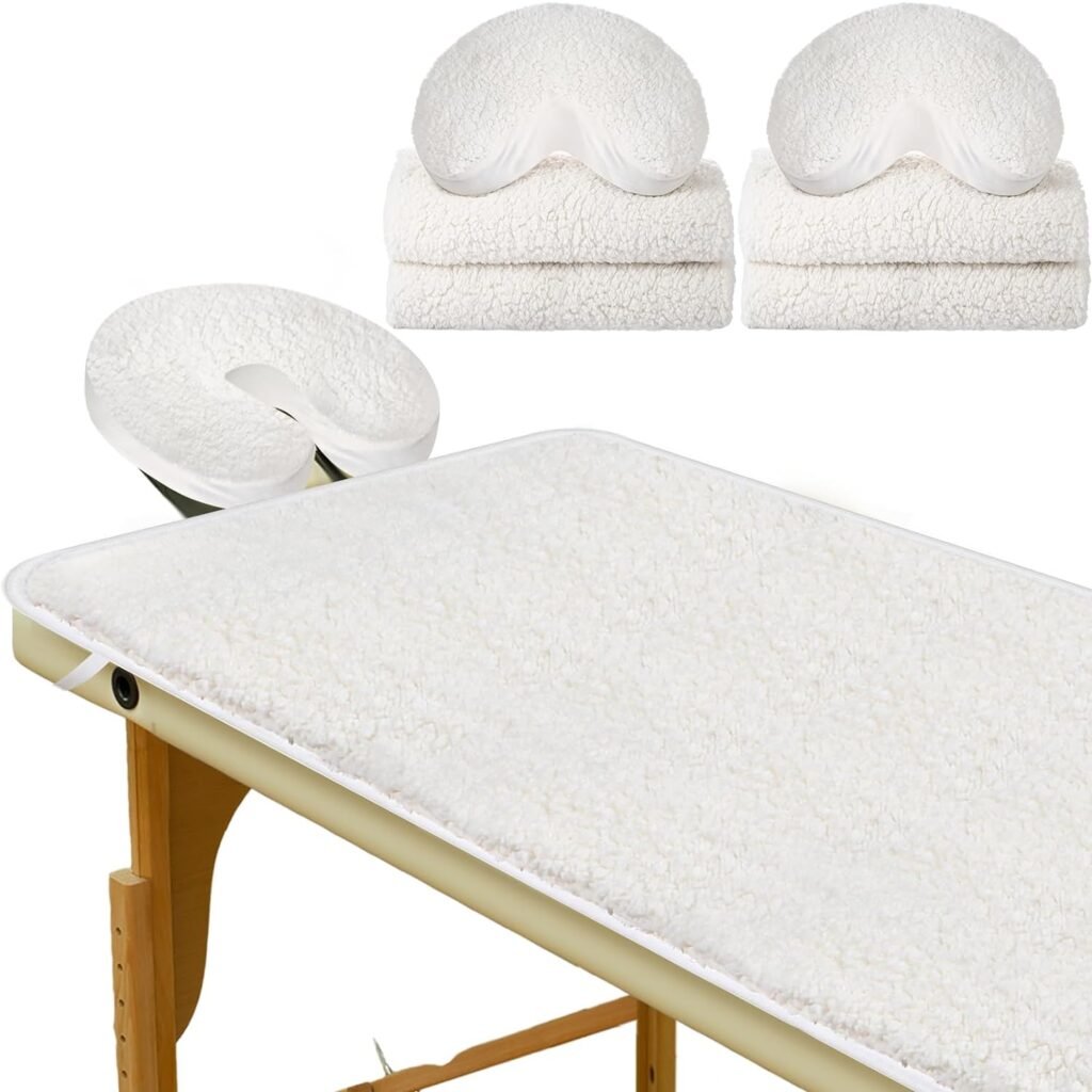 Newwiee 2 Sets Premium Fleece Massage Pad Set, Including 2 Pad and 2 Face Rest Cover, 31 W x 72 L, Soft Cushy for Massage Tables