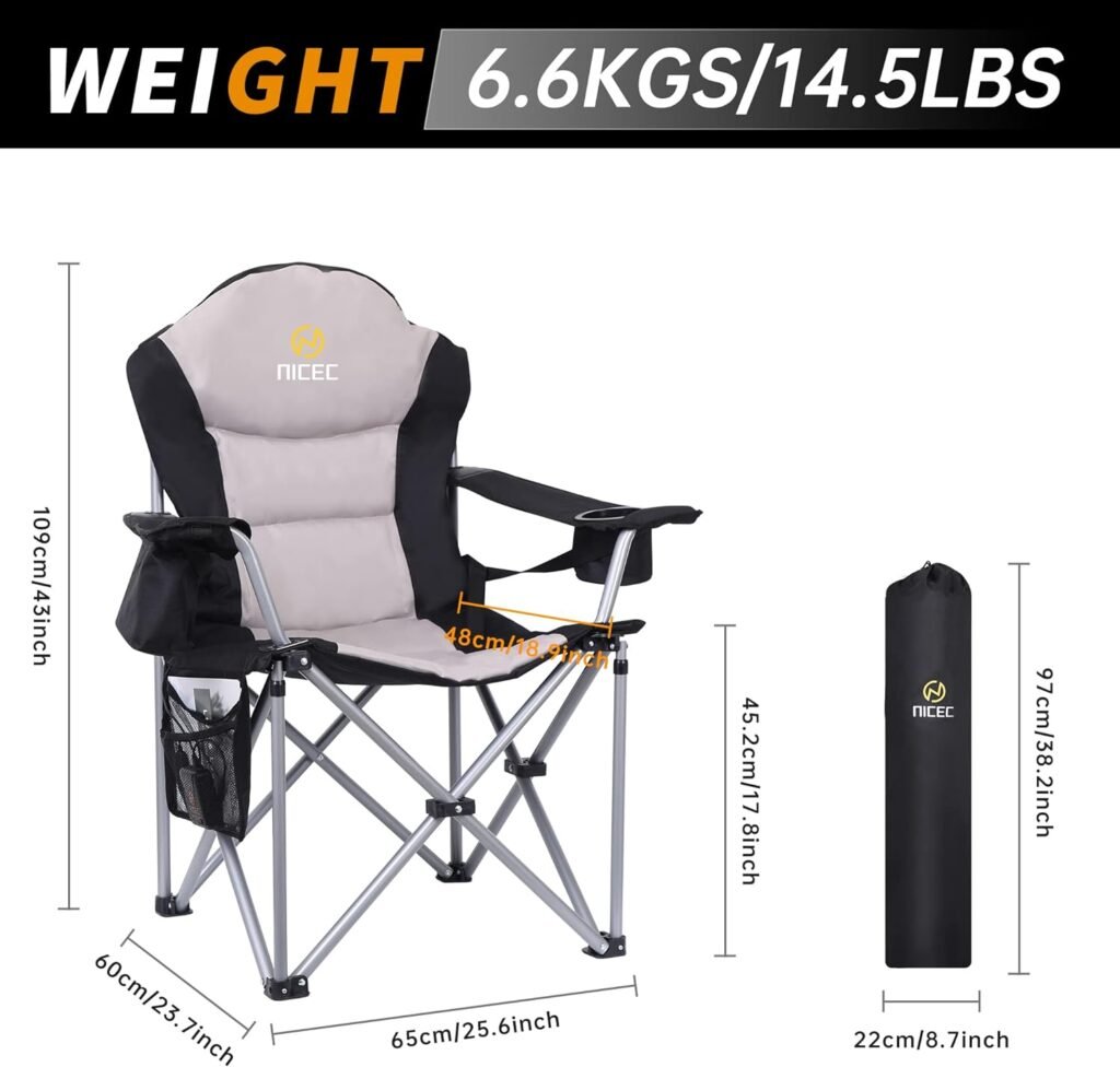 Nice C Outdoor Heated Chair, Heated Camping Chair, Folding Chair, Beach Chair, WideThick Padding, Heavy Duty Cooler, Carry Bag, Cupholder  Side Pockets, 10000mAh Power Bank Included (1 Pack)