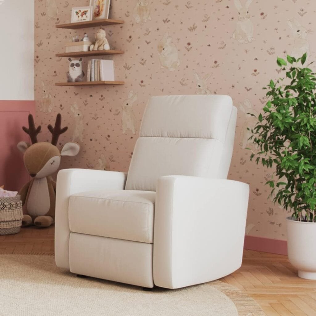 Nurture The Manual Glider Premium Modern Recliner Nursery Glider Chair with Spill, Stain Proof Fabric | Designed with a Thoughtful Combination of Function and Comfort | Water Repellant (Ivory)