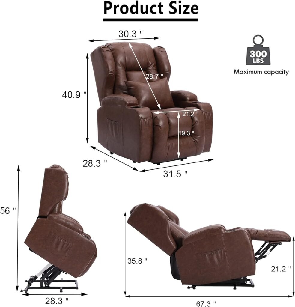 OBBOLLY Power Lift Recliner Chair for Elderly Massage with Heat, Linen Fabric Lazy Sofa with Cup Holders, USB, Side Pockets for Living Room