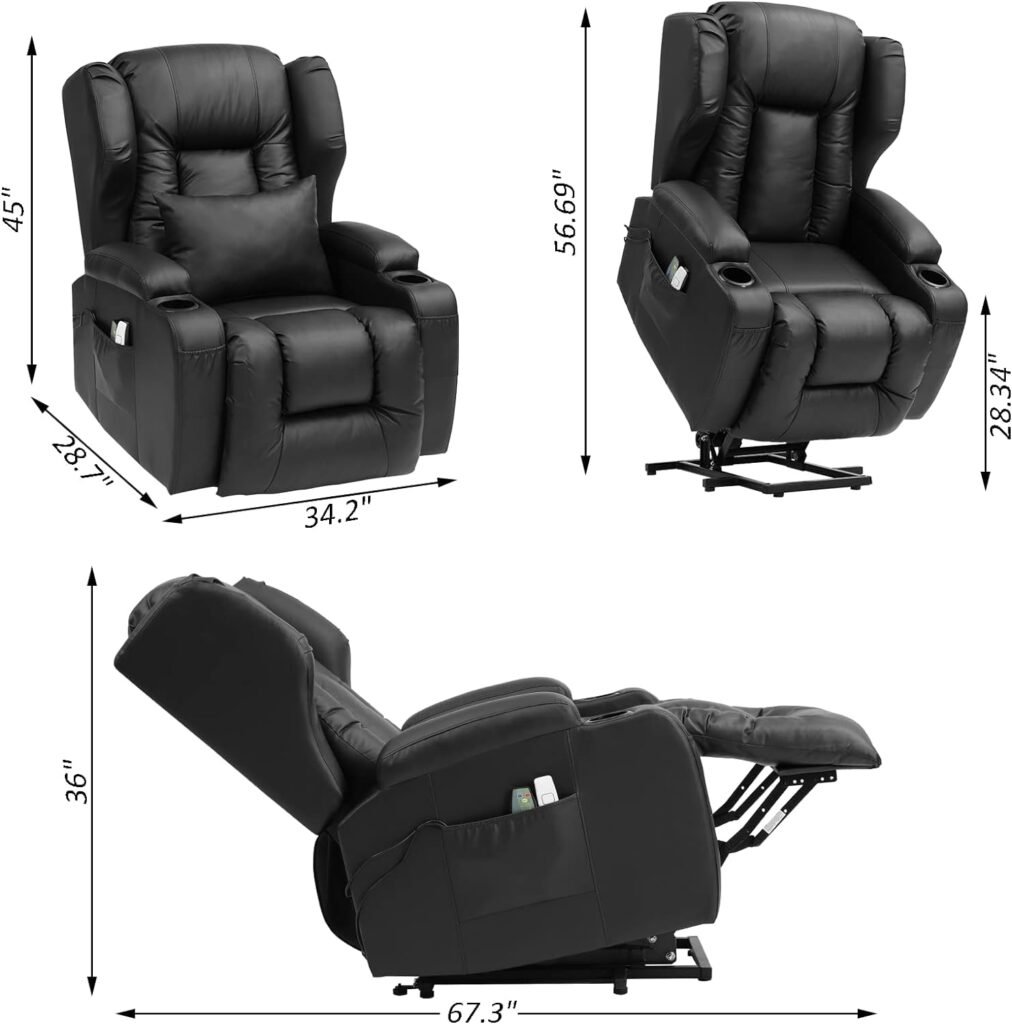 OBBOLLY Power Lift Recliner Chair for Elderly Massage with Heat, Linen Fabric Lazy Sofa with Cup Holders, USB, Side Pockets for Living Room