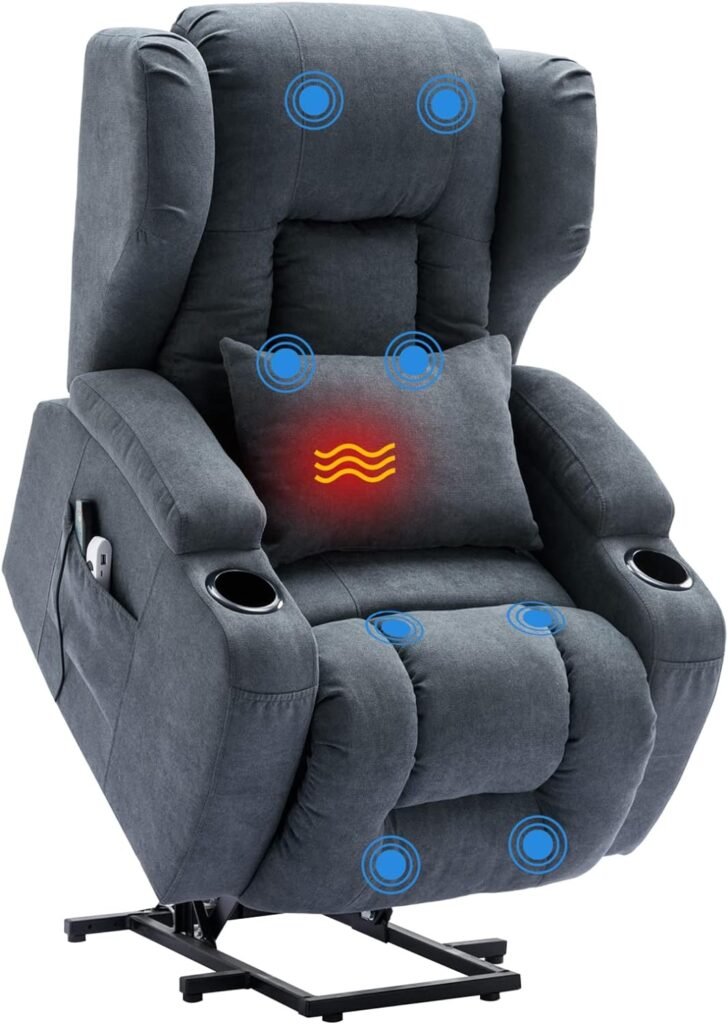 OBBOLLY Power Lift Recliner Chair for Elderly Massage with Heat, Linen Fabric Lazy Sofa with Cup Holders, USB, Side Pockets for Living Room