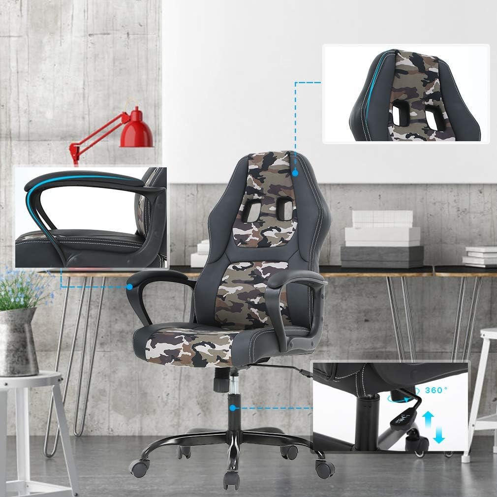 Office Chair PC Gaming Chair Cheap Desk Chair Ergonomic PU Leather Executive Computer Chair Lumbar Support for Women, Men (Camo)