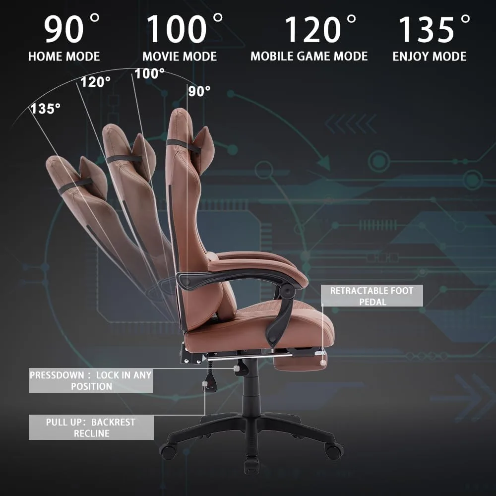 OHAHO Gaming Chair Computer Chair with Footrest and Lumbar Support, Height Adjustable Game Chair with 360° Swivel Seat and Headrest and for Office or Gaming (Brown) OHAHO Gaming Chair Computer Chair with Footrest and Lumbar Support, Height Adjustable Game Chair with 360° Swivel Seat and Headrest and for Office or Gaming (Brown)