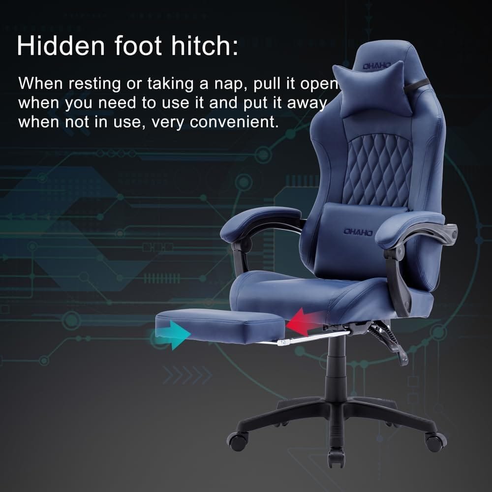 OHAHO Gaming Chair Computer Chair with Footrest and Lumbar Support, Height Adjustable Game Chair with 360° Swivel Seat and Headrest and for Office or Gaming (Brown)