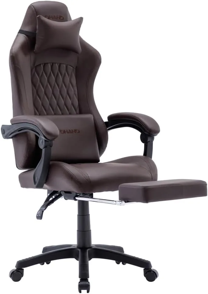 OHAHO Gaming Chair Computer Chair with Footrest and Lumbar Support, Height Adjustable Game Chair with 360° Swivel Seat and Headrest and for Office or Gaming (Brown) OHAHO Gaming Chair Computer Chair with Footrest and Lumbar Support, Height Adjustable Game Chair with 360° Swivel Seat and Headrest and for Office or Gaming (Brown)