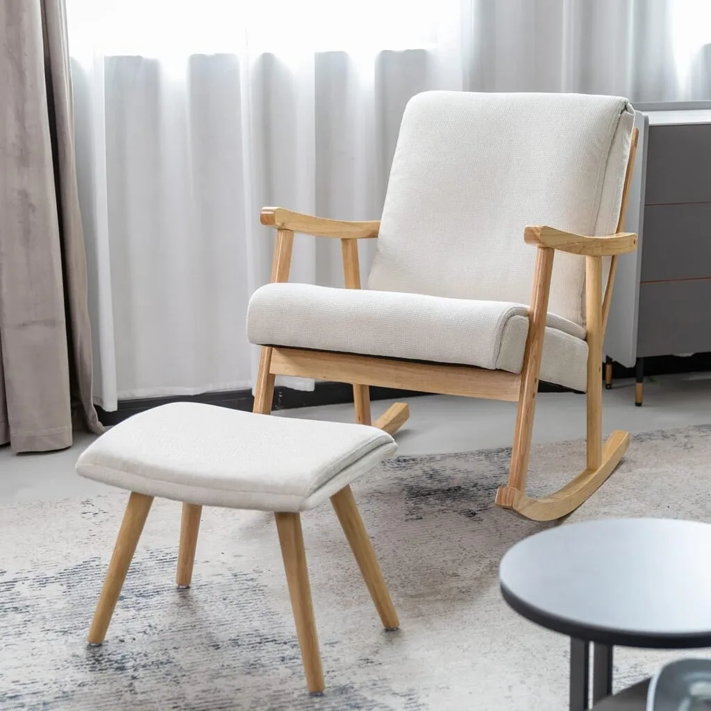Okeysen Nursery Rocking Chair with Ottoman,Upholstered Rocker Chair Glider Chair for Baby Nursery,Modern Comfy Rocking Accent Chair Lounge Armchair for Living Room Bedroom(Orange) Okeysen Nursery Rocking Chair with Ottoman,Upholstered Rocker Chair Glider Chair for Baby Nursery,Modern Comfy Rocking Accent Chair Lounge Armchair for Living Room Bedroom(Orange)