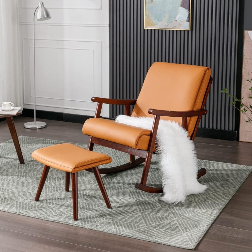 Okeysen Nursery Rocking Chair with Ottoman,Upholstered Rocker Chair Glider Chair for Baby Nursery,Modern Comfy Rocking Accent Chair Lounge Armchair for Living Room Bedroom(Orange)