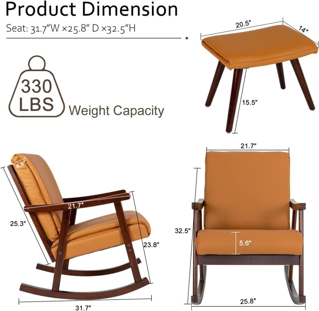 Okeysen Nursery Rocking Chair with Ottoman,Upholstered Rocker Chair Glider Chair for Baby Nursery,Modern Comfy Rocking Accent Chair Lounge Armchair for Living Room Bedroom(Orange)
