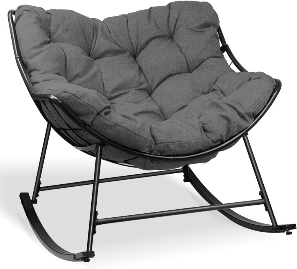 OKSTENCK Outdoor Rocking Chair with Footrest, Indoor and Outdoor Rocking Chair, Patio Oversized Moon Chair with Thick Cushion, Modern Lounge Chair for Porch, Garden Patio, Backyard, Gray