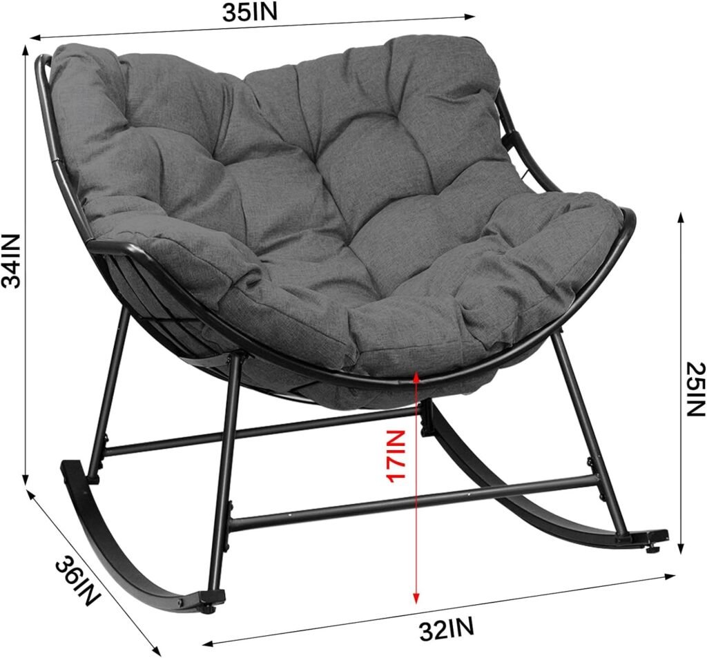 OKSTENCK Outdoor Rocking Chair with Footrest, Indoor and Outdoor Rocking Chair, Patio Oversized Moon Chair with Thick Cushion, Modern Lounge Chair for Porch, Garden Patio, Backyard, Gray